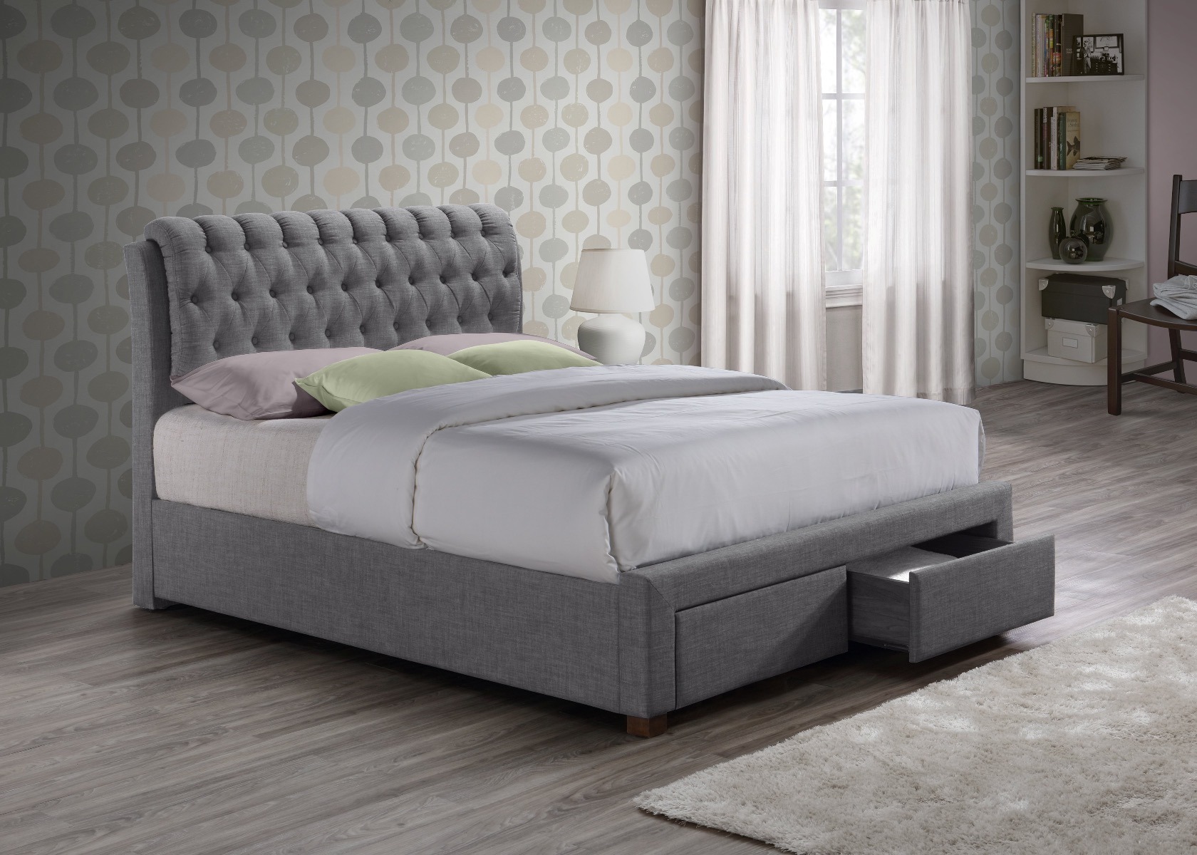 Valentino Two Drawer Grey 4'6 King Bed