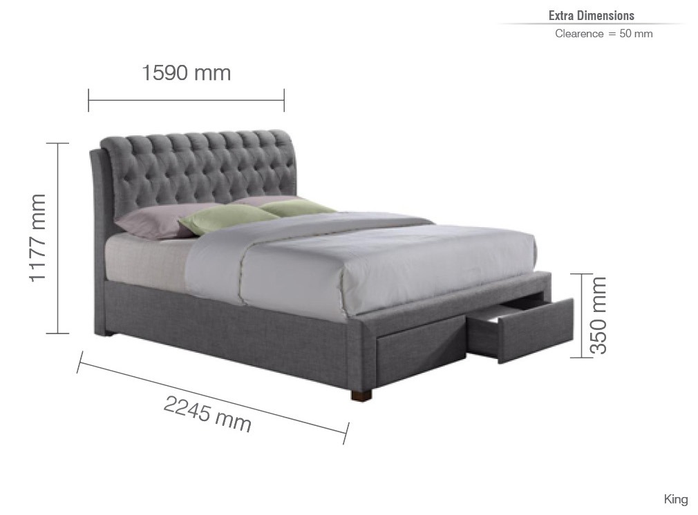Valentino Two Drawer Grey 4'6 King Bed