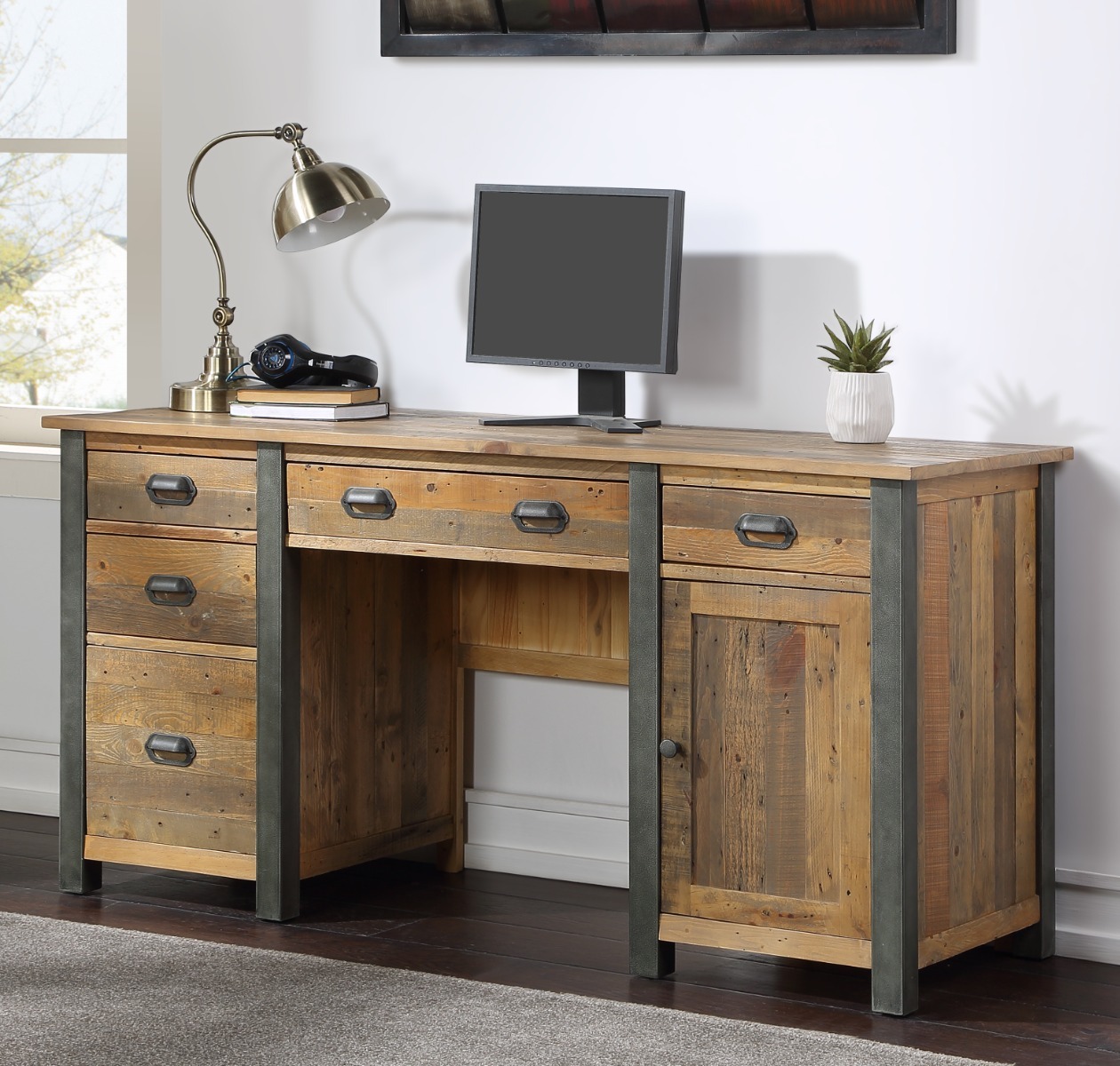 Urban Elegance Reclaimed Twin Pedestal Home Office Desk | Style Our Home