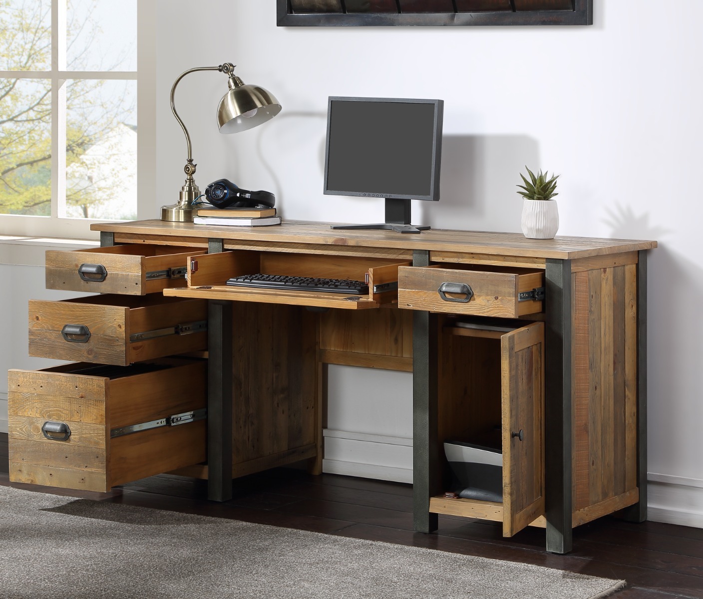 Urban Elegance Reclaimed Twin Pedestal Home Office Desk | Style Our Home