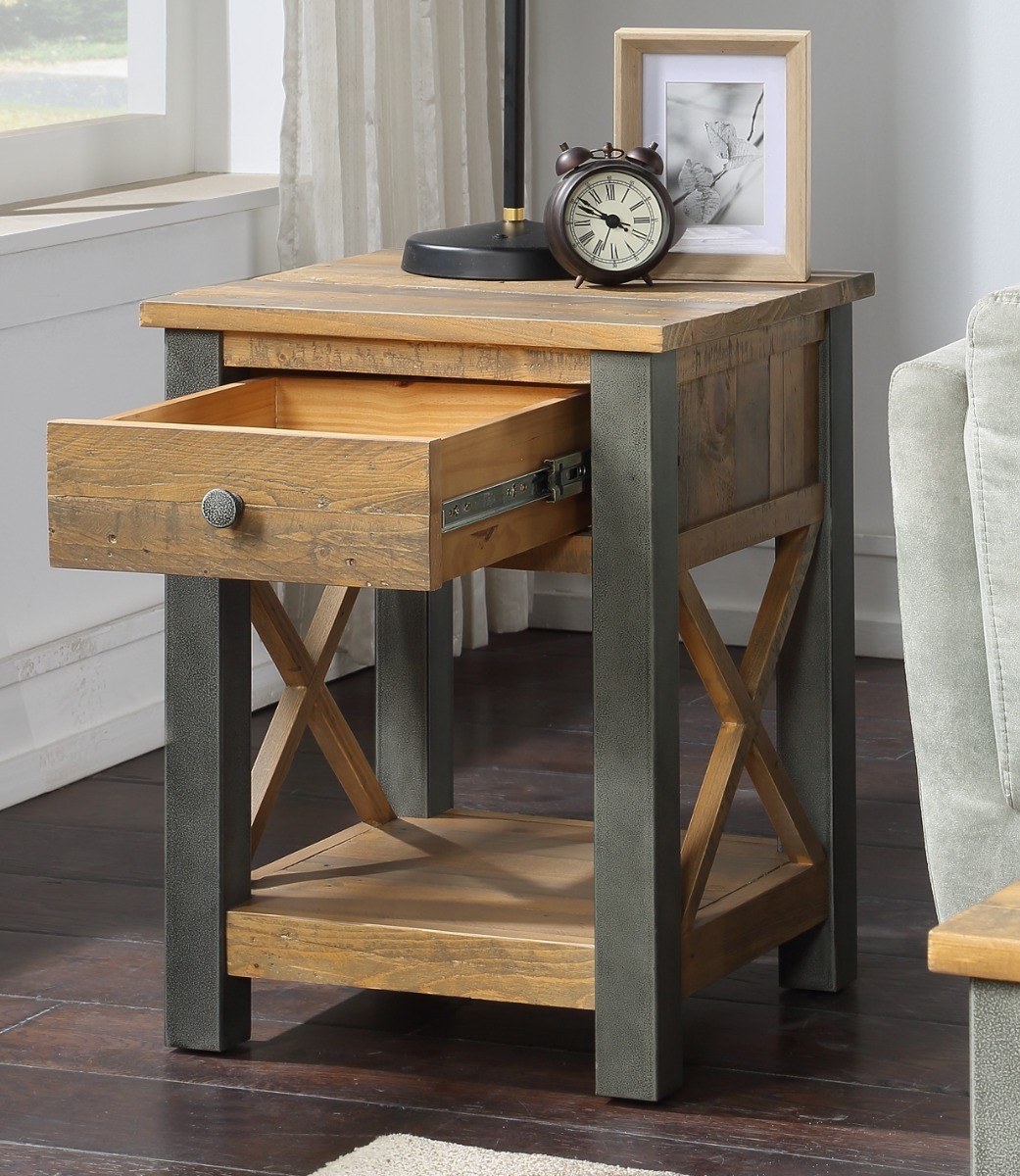 Urban Elegance - Reclaimed Lamp Table With Drawer | Style Our Home