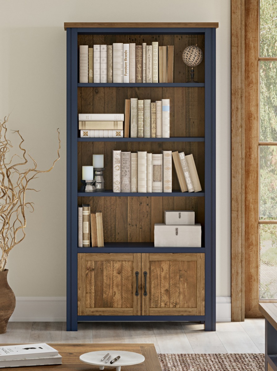 Splash of Blue - Large Open Bookcase with Doors by Baumhaus | Style Our Home