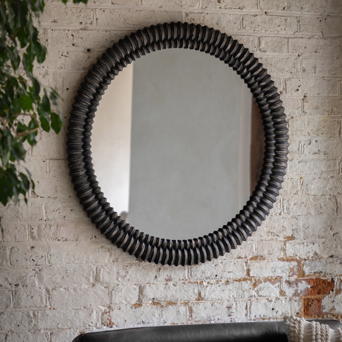 Emery Blackwash Round Mirror by Gallery Living | Style Our Home