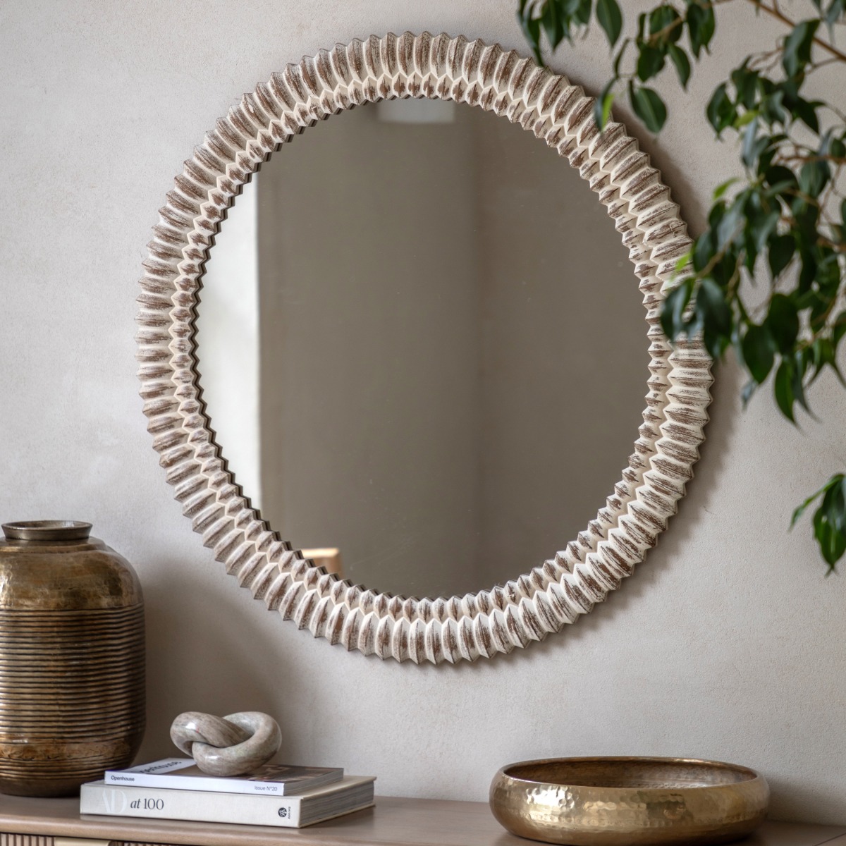 Emery Whitewash Round Mirror by Gallery Living | Style Our Home