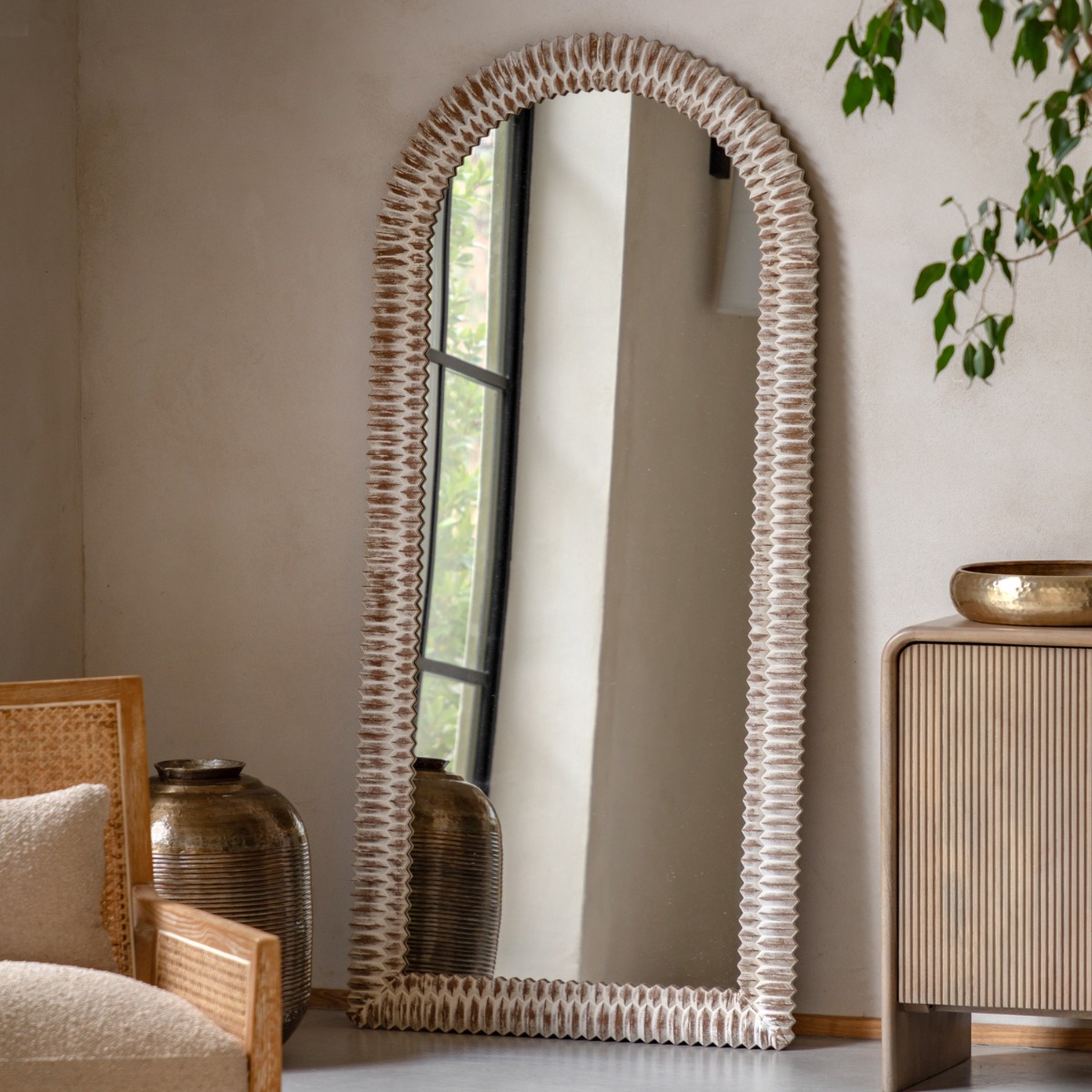 Emery Whitewash Arch Leaner Mirror by Gallery Living | Style Our Home