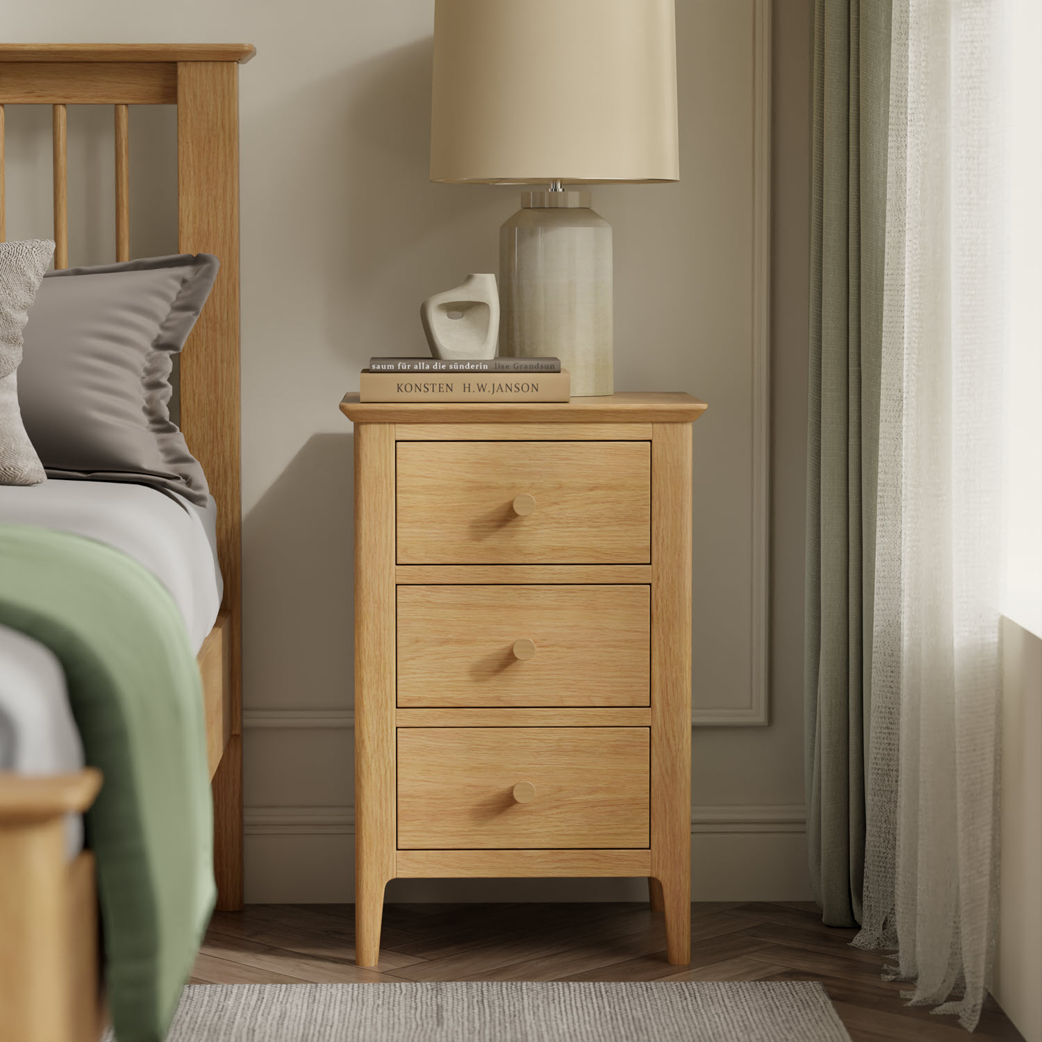 Marken Oak 3 Drawer Bedside by Heritance Furniture | Style Our Home