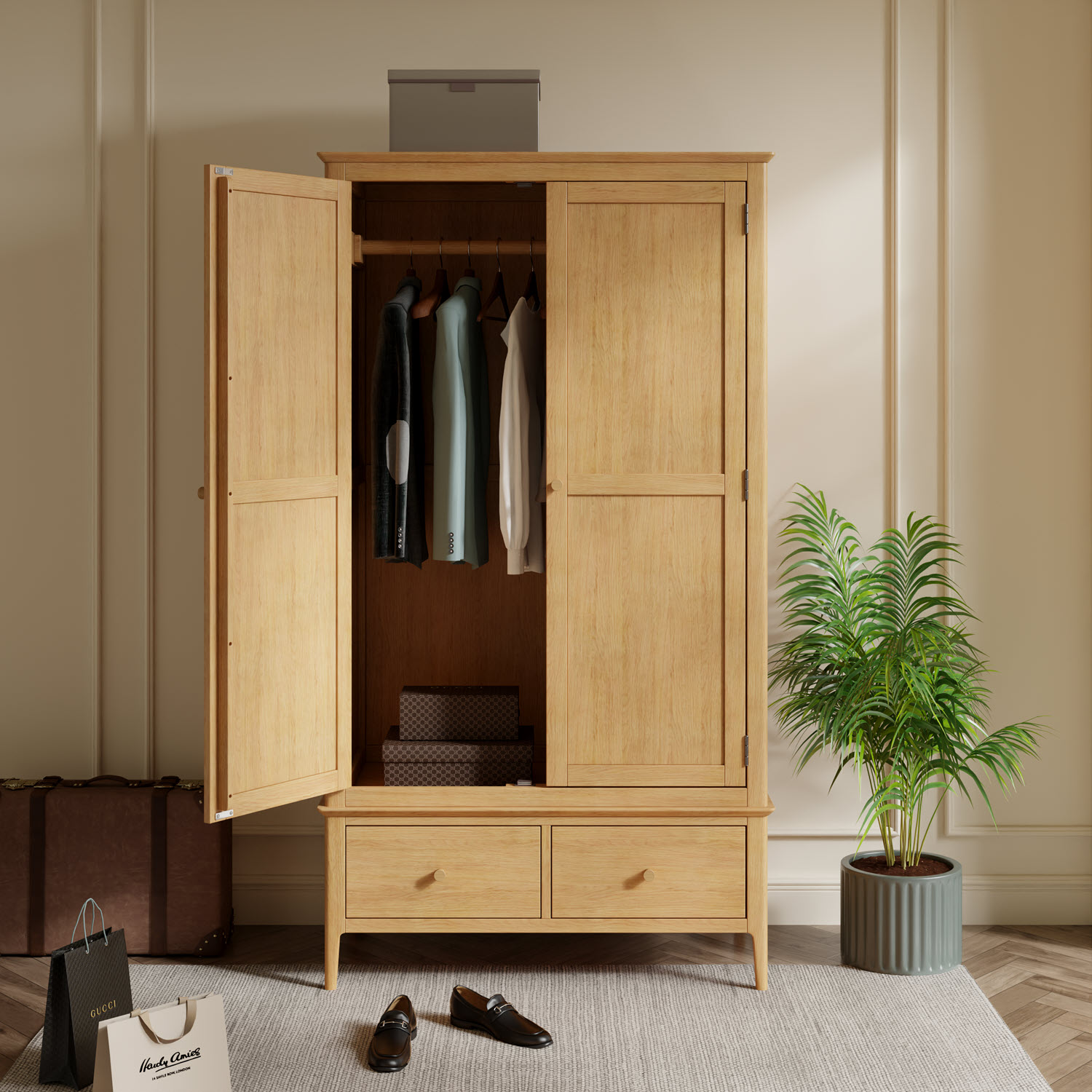 Marken Oak Double Wardrobe With Drawer by Heritance Furniture | Style Our Home