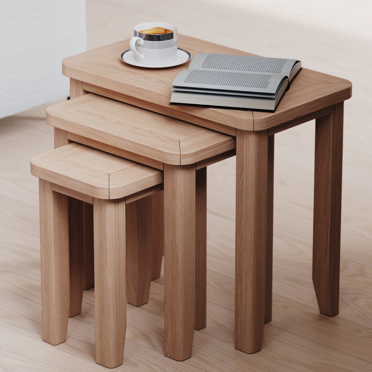 Arlyn Natual Oak Nest of 3 Tables by Hertiance Furniture | Style Our Home