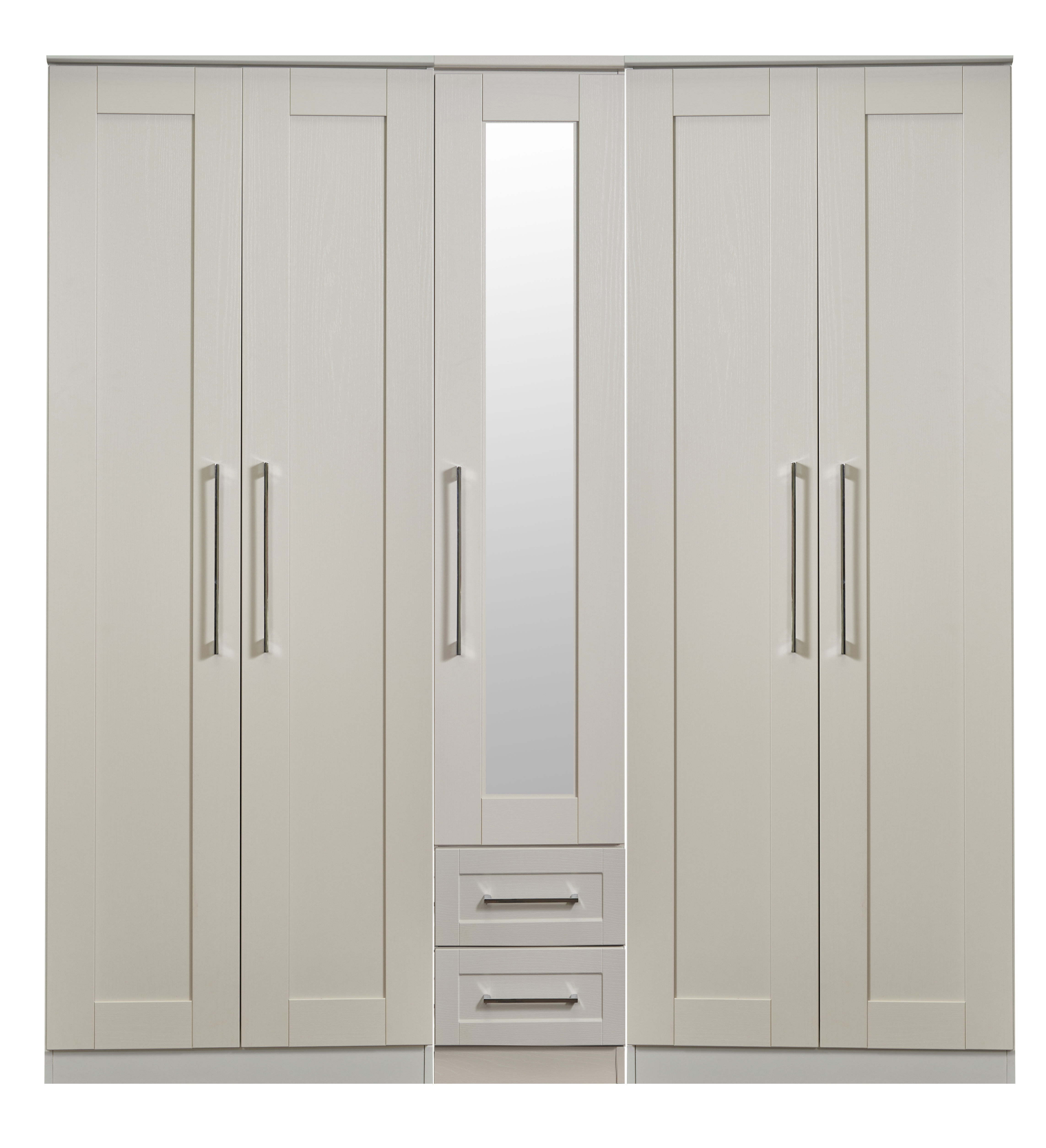 York Tall 5 Door Plain + 2 Drawer Mirrored Wardrobe in Kashmir Ash