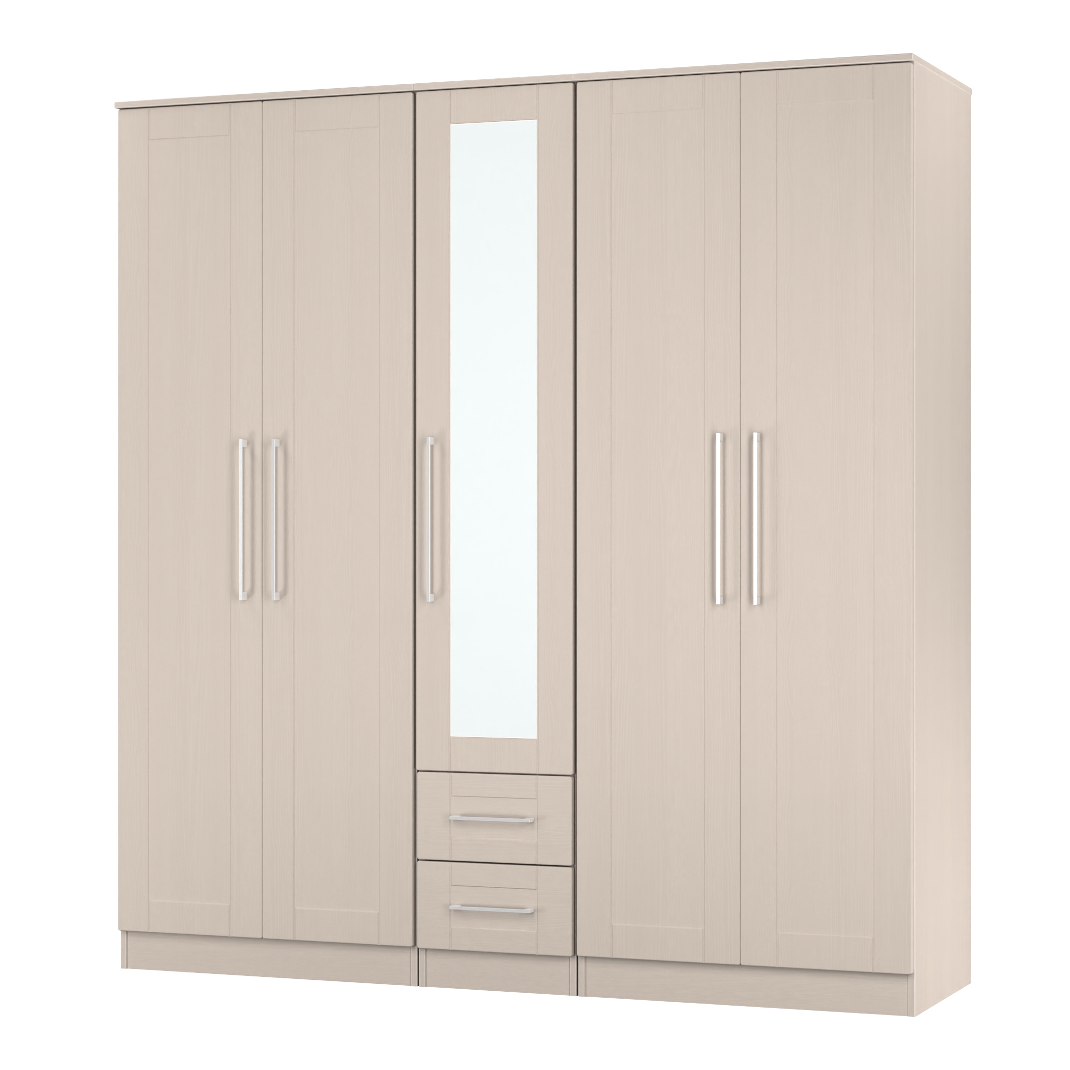 York Tall 5 Door Plain + 2 Drawer Mirrored Wardrobe in Kashmir Ash