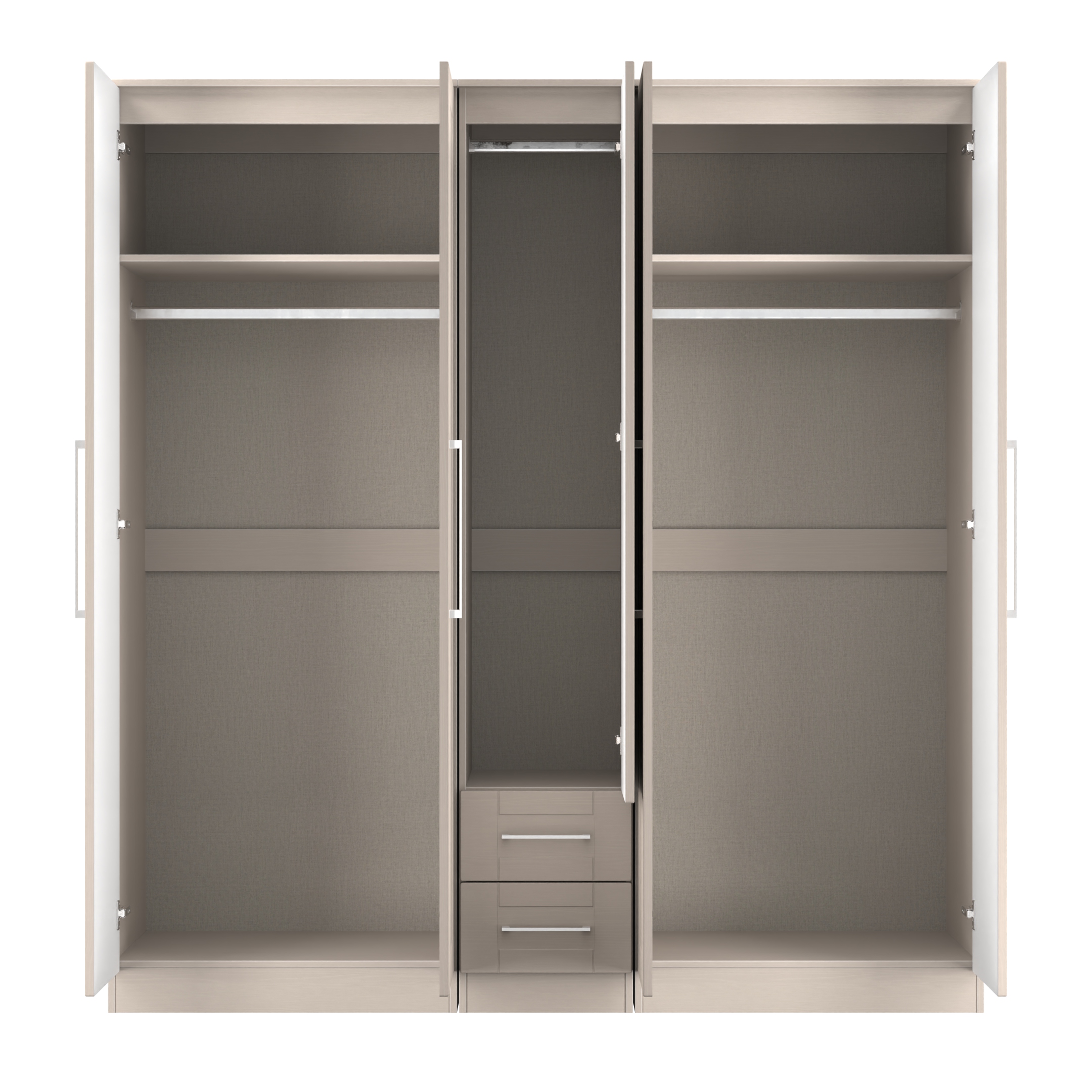 York Tall 5 Door Plain + 2 Drawer Mirrored Wardrobe in Kashmir Ash