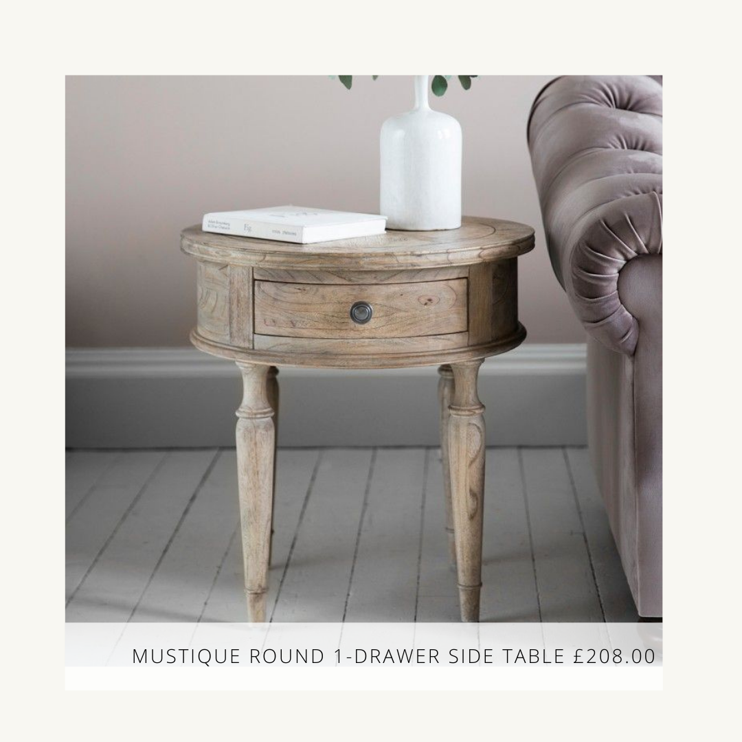 Mustique Round 1 Drawer Side Table